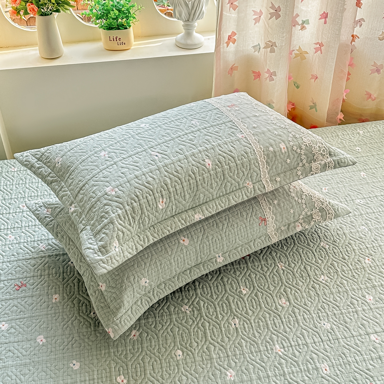 91家纺网 家纺一手货源 找家纺 手艺人家纺 2026新款四季通用榻榻米纯棉床盖专用防滑夹棉绗缝床单坑盖炕罩垫子可机洗定制 萌兔绿