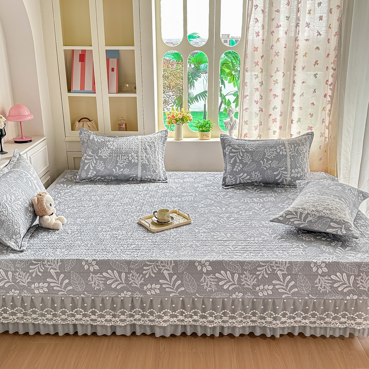 91家纺网 家纺一手货源 找家纺 手艺人家纺 2026新款四季通用榻榻米纯棉床盖专用防滑夹棉绗缝床单坑盖炕罩垫子可机洗定制 春语灰