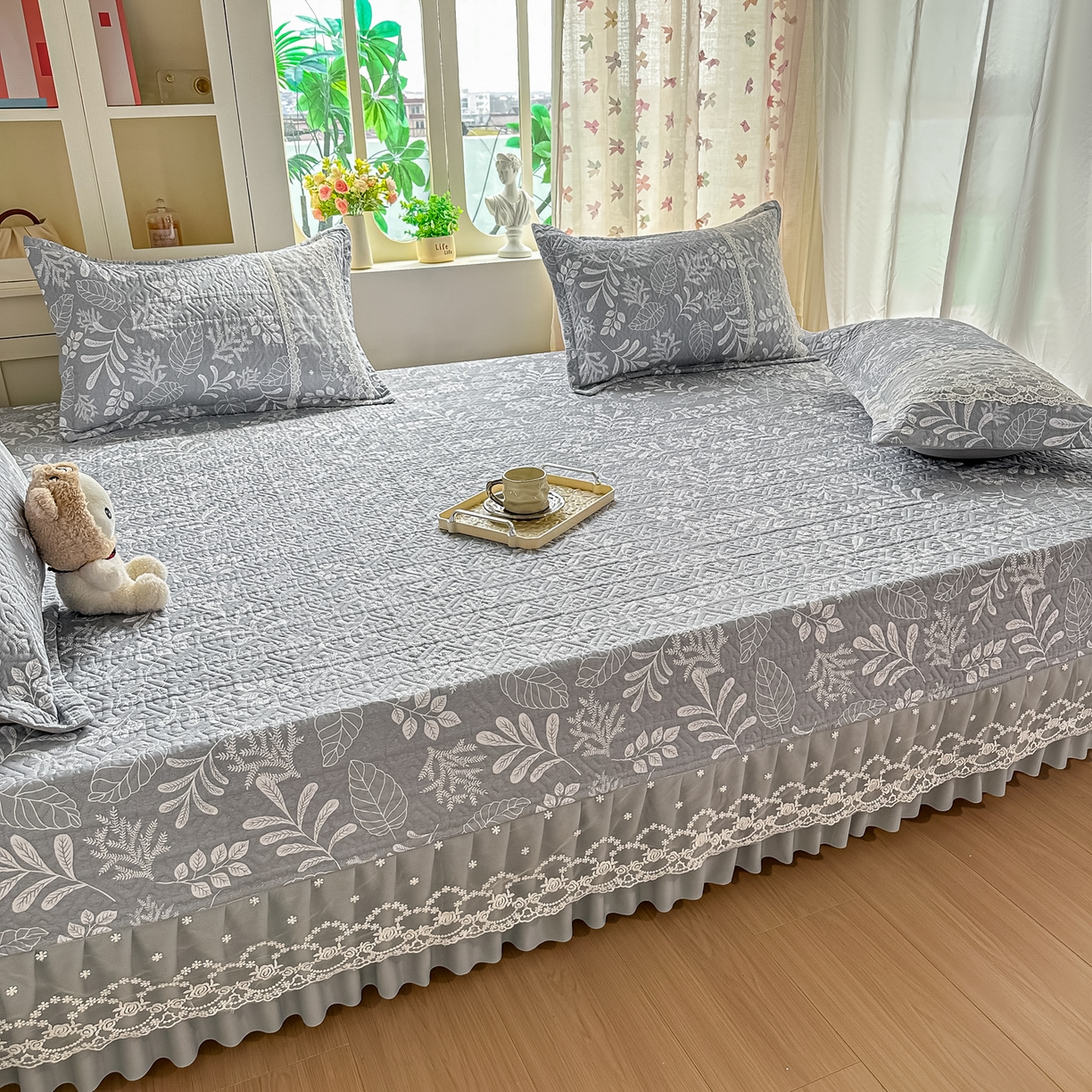 91家纺网 家纺一手货源 找家纺 手艺人家纺 2026新款四季通用榻榻米纯棉床盖专用防滑夹棉绗缝床单坑盖炕罩垫子可机洗定制 春语灰