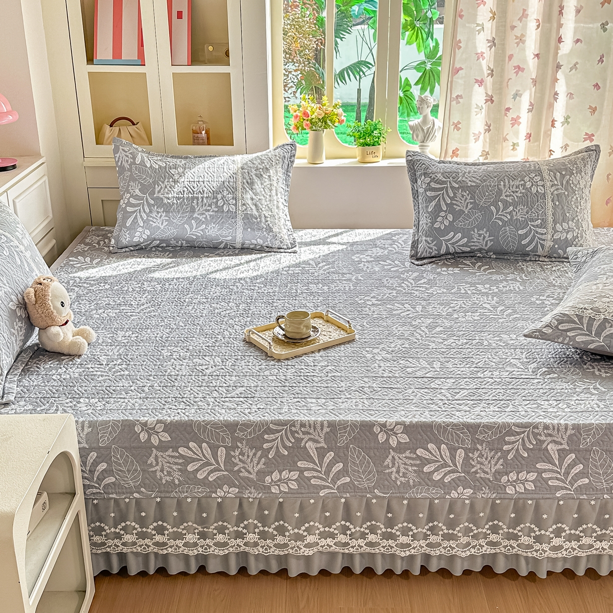 91家纺网 家纺一手货源 找家纺 手艺人家纺 2026新款四季通用榻榻米纯棉床盖专用防滑夹棉绗缝床单坑盖炕罩垫子可机洗定制 春语灰