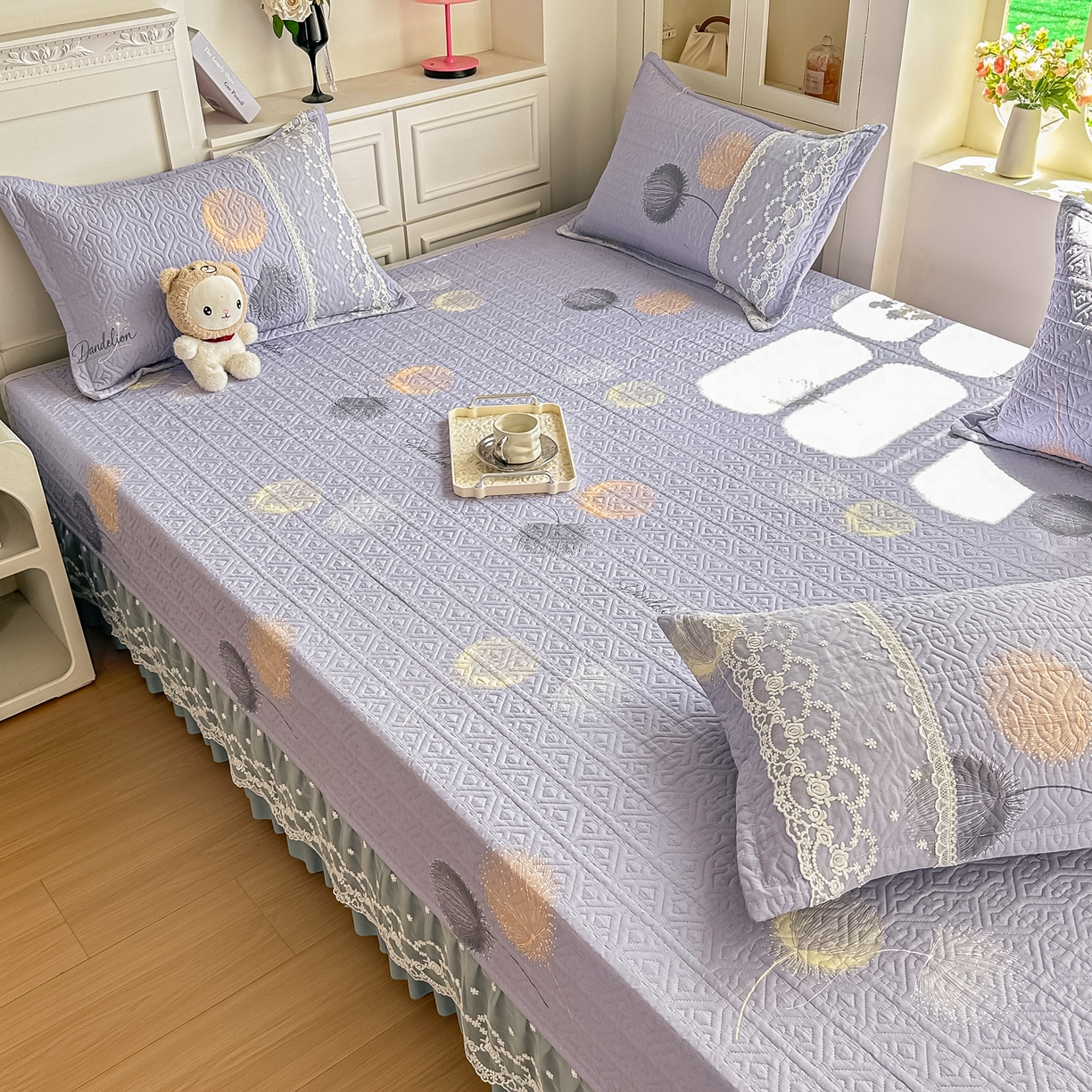 91家纺网 家纺一手货源 找家纺 手艺人家纺 2026新款四季通用榻榻米纯棉床盖专用防滑夹棉绗缝床单坑盖炕罩垫子可机洗定制 漫沙华紫