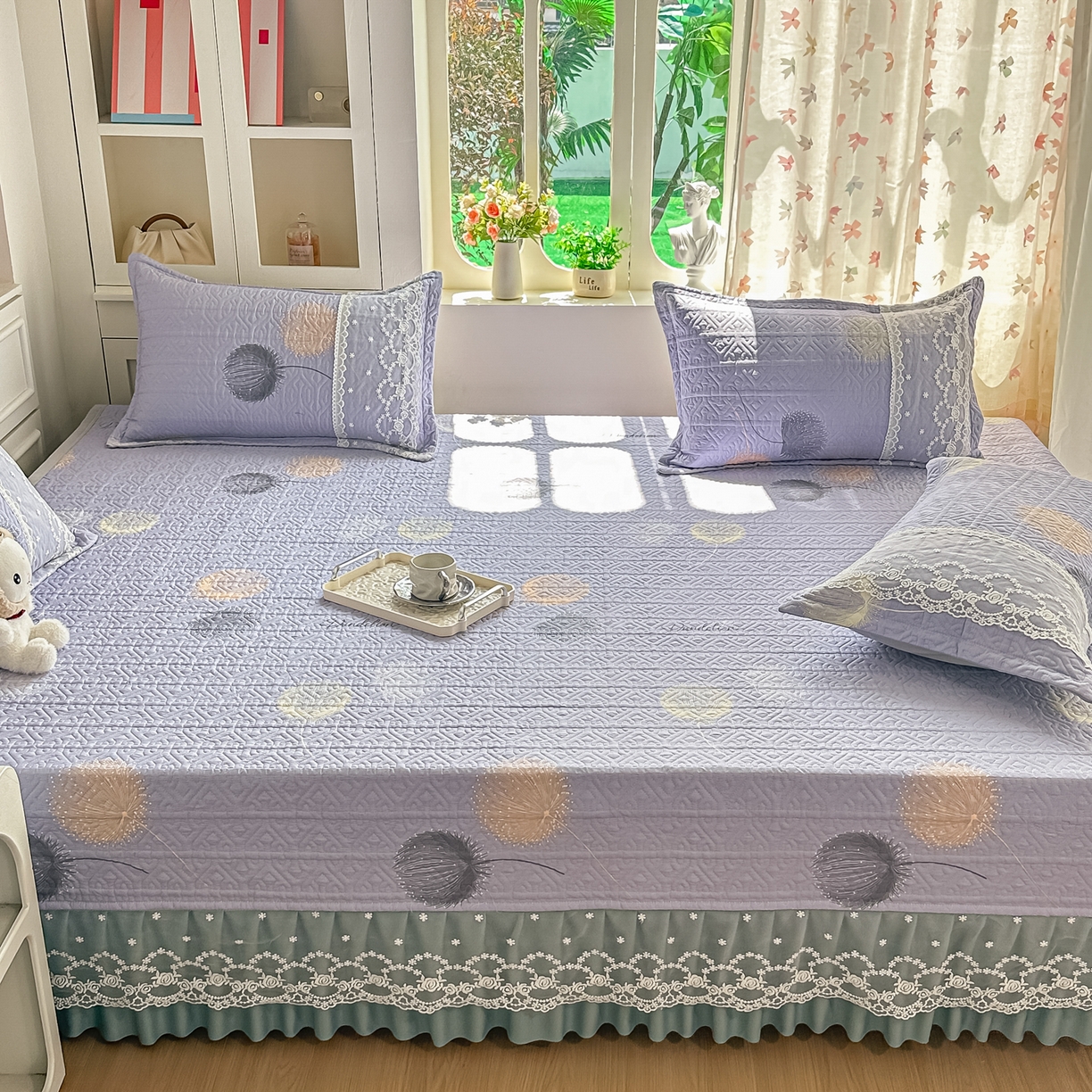 91家纺网 家纺一手货源 找家纺 手艺人家纺 2026新款四季通用榻榻米纯棉床盖专用防滑夹棉绗缝床单坑盖炕罩垫子可机洗定制 漫沙华紫