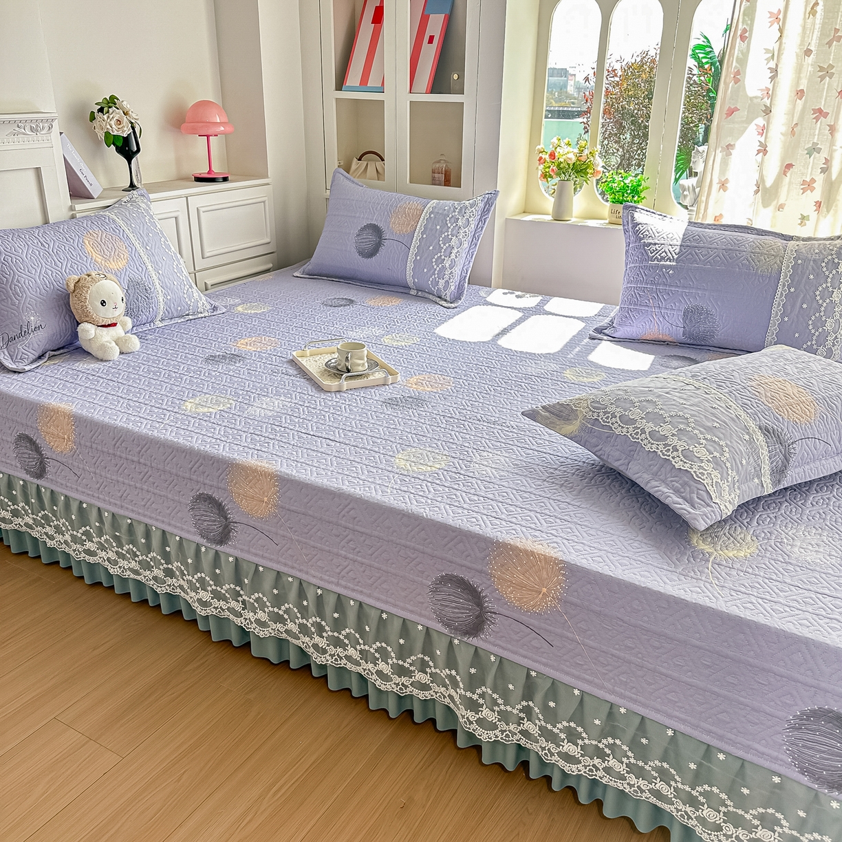 91家纺网 家纺一手货源 找家纺 手艺人家纺 2026新款四季通用榻榻米纯棉床盖专用防滑夹棉绗缝床单坑盖炕罩垫子可机洗定制 漫沙华紫