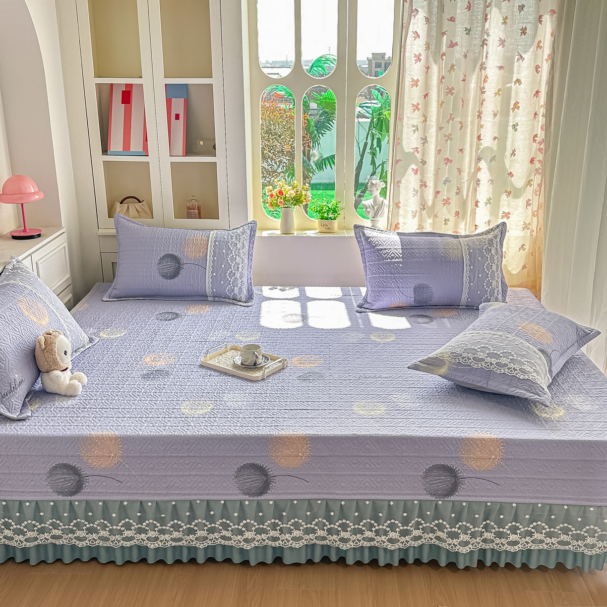 91家纺网 家纺一手货源 找家纺 手艺人家纺 2026新款四季通用榻榻米纯棉床盖专用防滑夹棉绗缝床单坑盖炕罩垫子可机洗定制 漫沙华紫