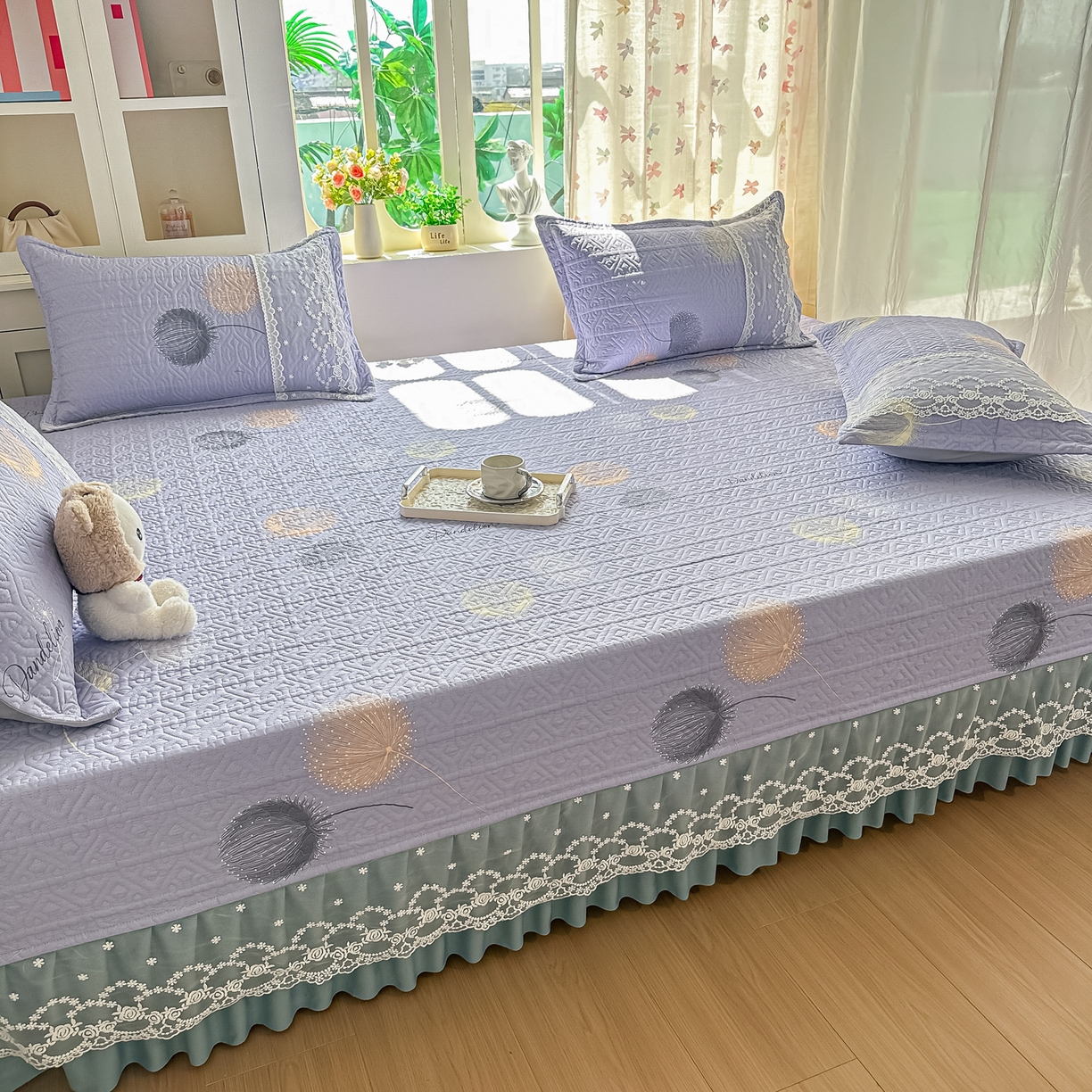 91家纺网 家纺一手货源 找家纺 手艺人家纺 2026新款四季通用榻榻米纯棉床盖专用防滑夹棉绗缝床单坑盖炕罩垫子可机洗定制 漫沙华紫