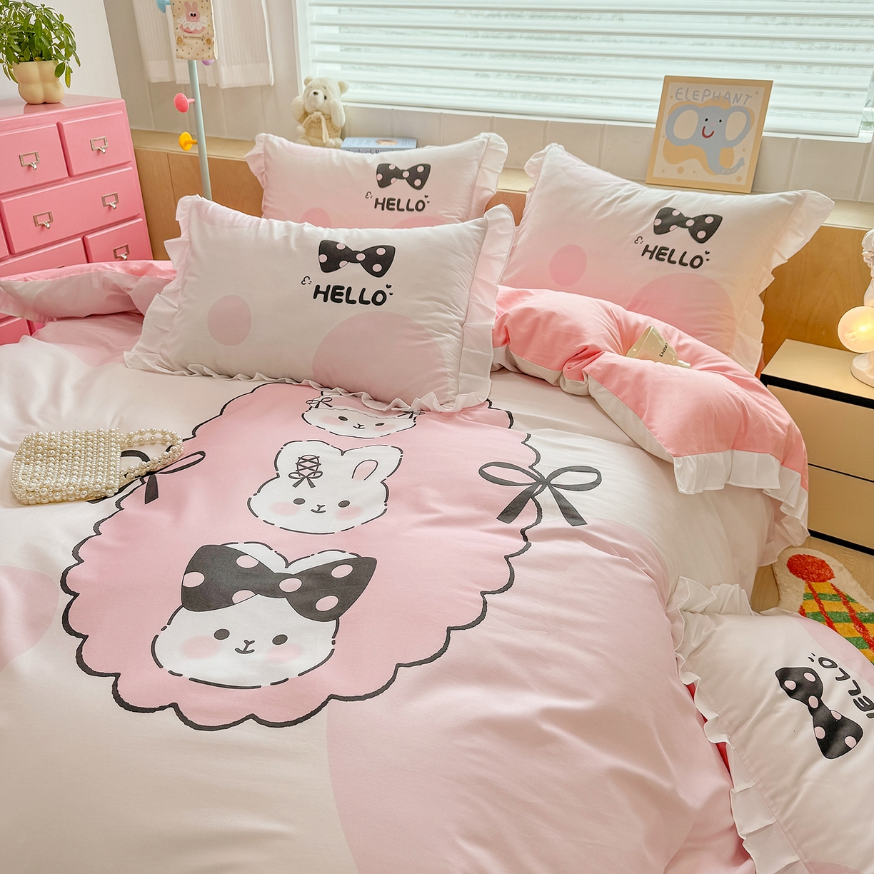 91家纺网 家纺一手货源 找家纺 （总）玉元坊 2026新款儿童女孩卡通全棉纯棉花边被套床单床笠床裙三四件套床品