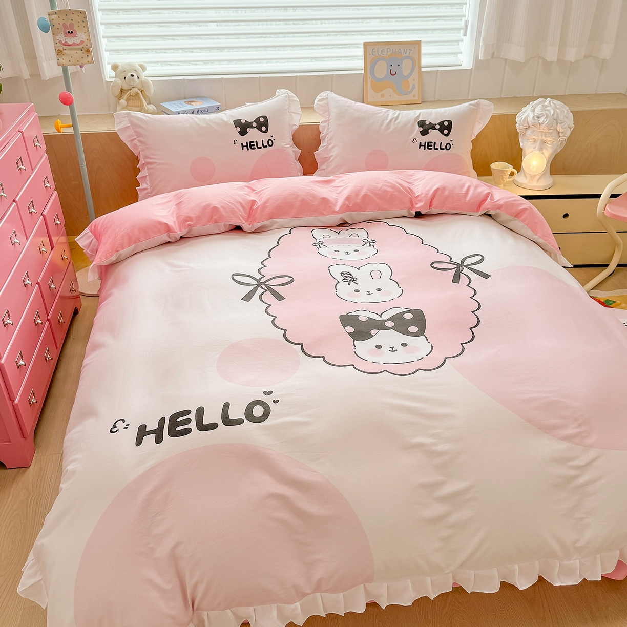 91家纺网 家纺一手货源 找家纺 （总）玉元坊 2026新款儿童女孩卡通全棉纯棉花边被套床单床笠床裙三四件套床品