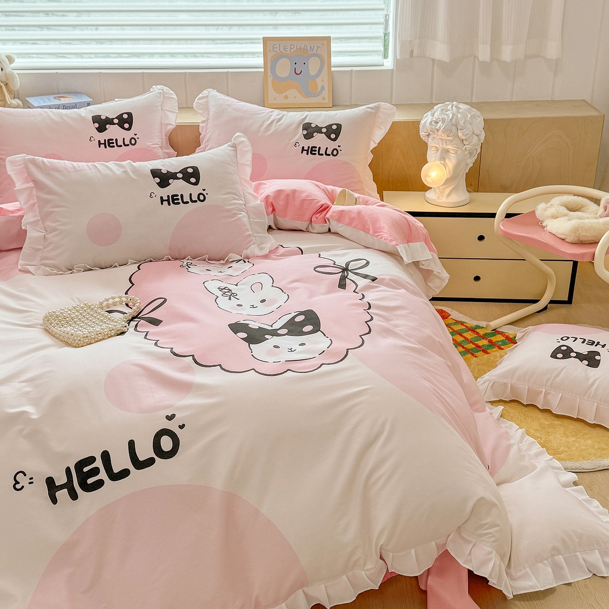 91家纺网 家纺一手货源 找家纺 （总）玉元坊 2026新款儿童女孩卡通全棉纯棉花边被套床单床笠床裙三四件套床品