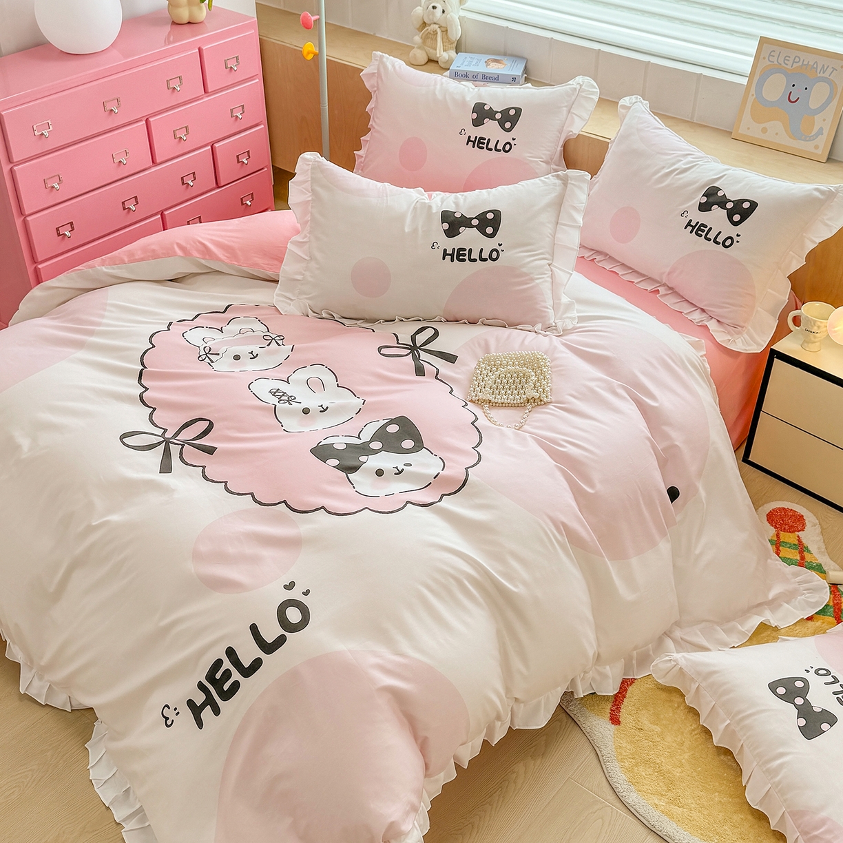 91家纺网 家纺一手货源 找家纺 （总）玉元坊 2026新款儿童女孩卡通全棉纯棉花边被套床单床笠床裙三四件套床品