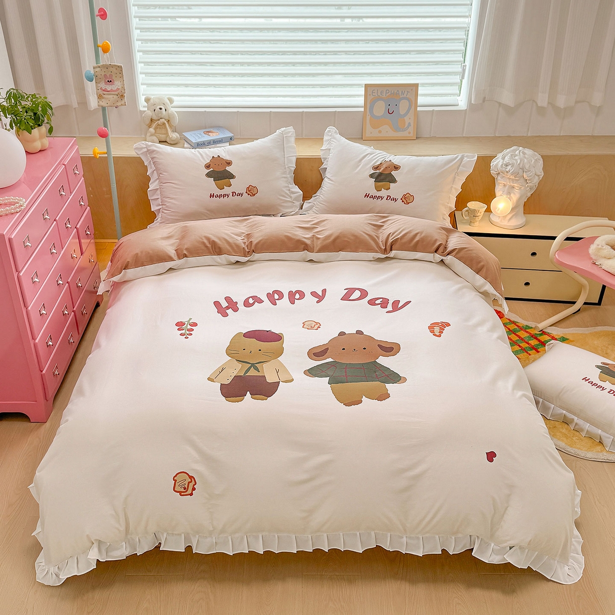 91家纺网 家纺一手货源 找家纺 （总）玉元坊 2026新款儿童女孩卡通全棉纯棉花边被套床单床笠床裙三四件套床品