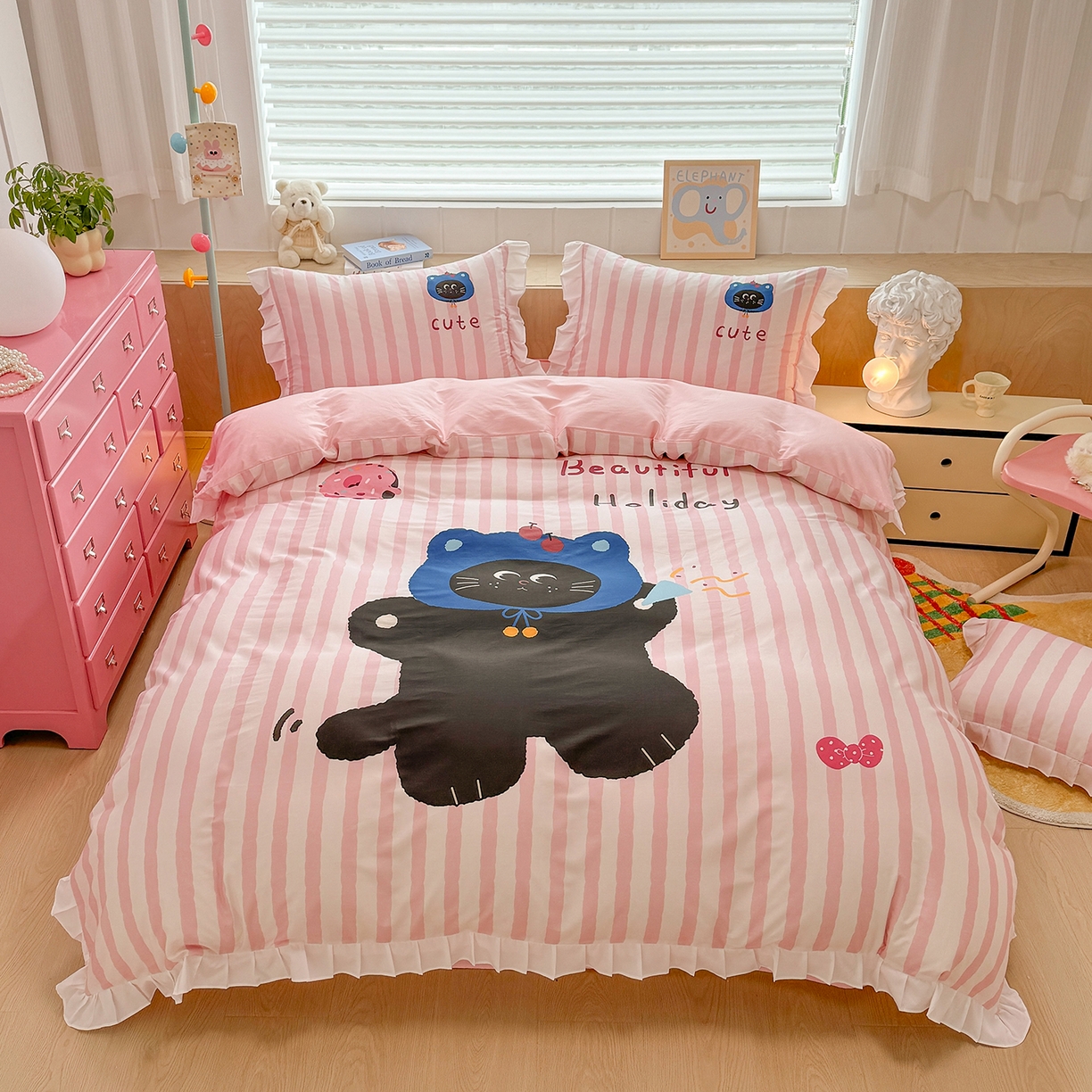 91家纺网 家纺一手货源 找家纺 （总）玉元坊 2026新款儿童女孩卡通全棉纯棉花边被套床单床笠床裙三四件套床品