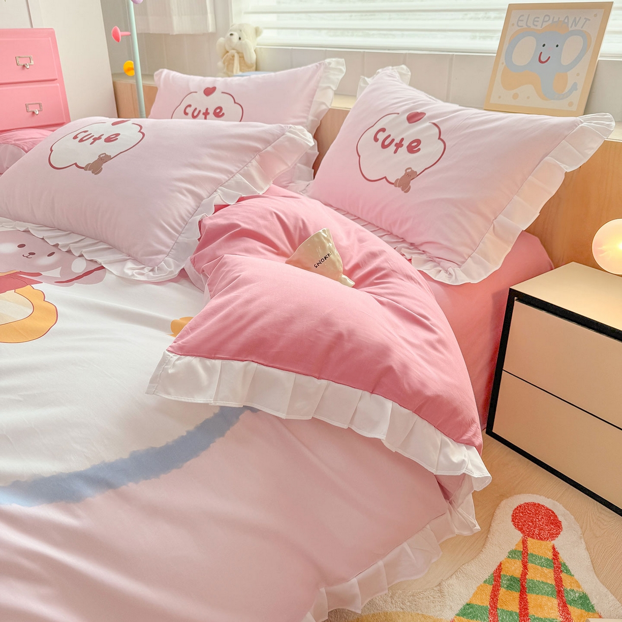 91家纺网 家纺一手货源 找家纺 玉元坊 2026新款儿童女孩卡通全棉纯棉花边被套床单床笠床裙三四件套床品 蛋糕公主