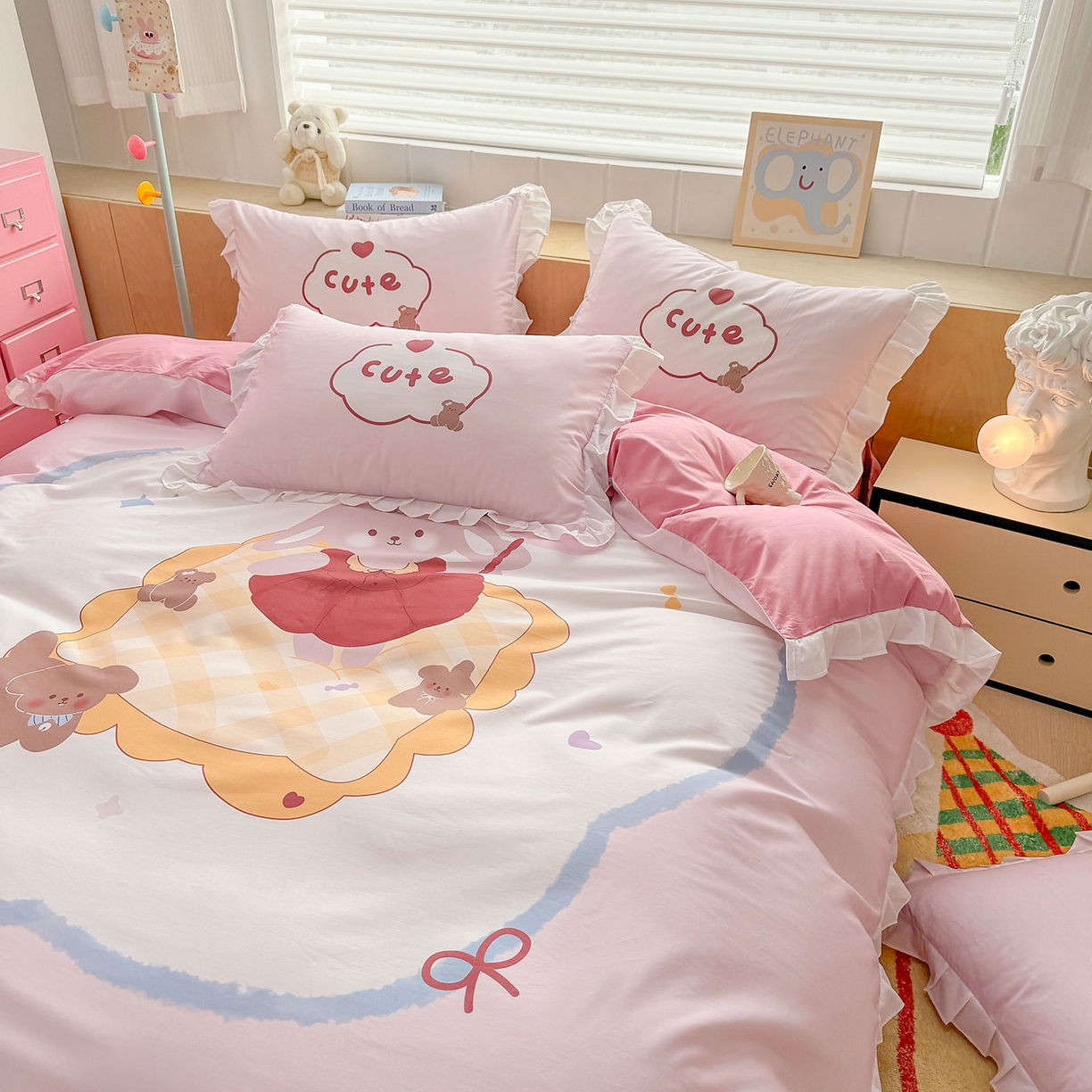 91家纺网 家纺一手货源 找家纺 玉元坊 2026新款儿童女孩卡通全棉纯棉花边被套床单床笠床裙三四件套床品 蛋糕公主