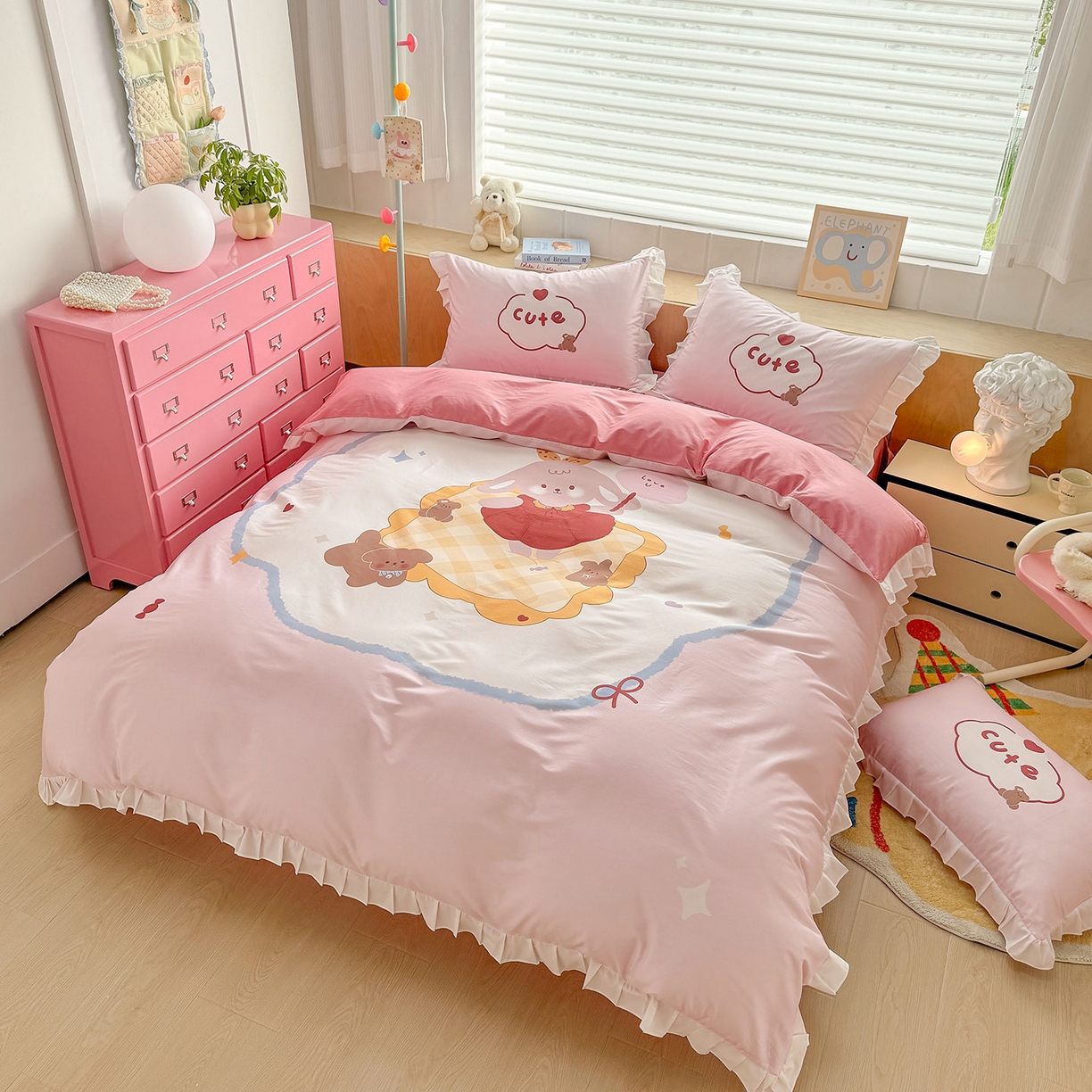 91家纺网 家纺一手货源 找家纺 玉元坊 2026新款儿童女孩卡通全棉纯棉花边被套床单床笠床裙三四件套床品 蛋糕公主