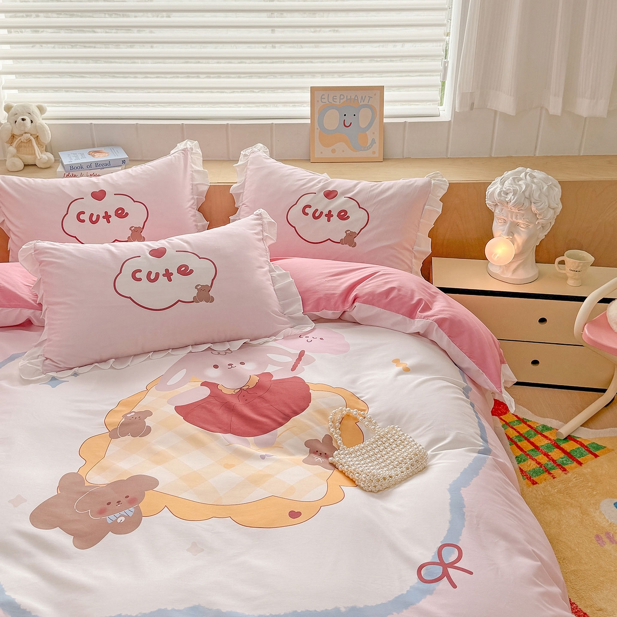 91家纺网 家纺一手货源 找家纺 玉元坊 2026新款儿童女孩卡通全棉纯棉花边被套床单床笠床裙三四件套床品 蛋糕公主