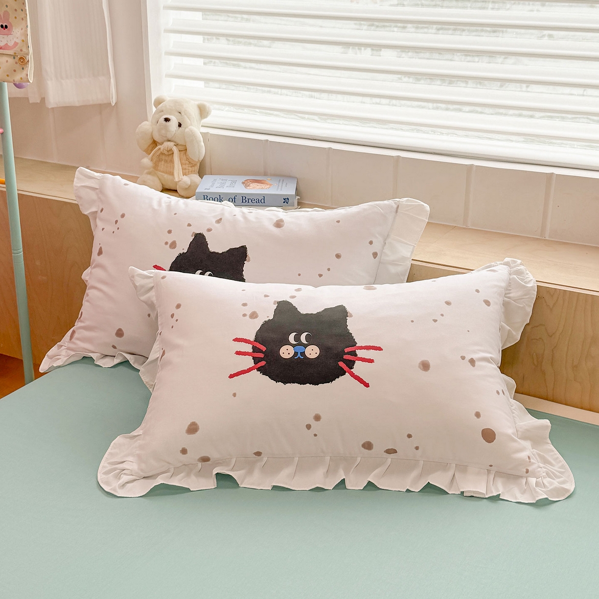 91家纺网 家纺一手货源 找家纺 玉元坊 2026新款儿童女孩卡通全棉纯棉花边被套床单床笠床裙三四件套床品 猫钓鱼