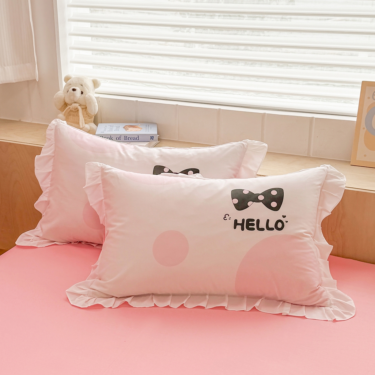 91家纺网 家纺一手货源 找家纺 玉元坊 2026新款儿童女孩卡通全棉纯棉花边被套床单床笠床裙三四件套床品 小萌兔