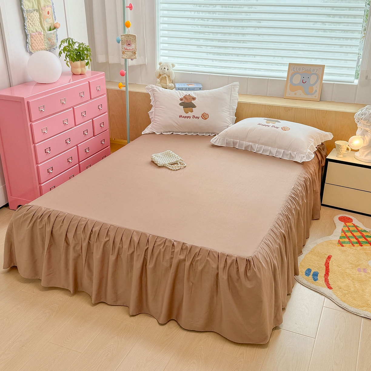 91家纺网 家纺一手货源 找家纺 玉元坊 2026新款儿童女孩卡通全棉纯棉花边被套床单床笠床裙三四件套床品 快乐小熊