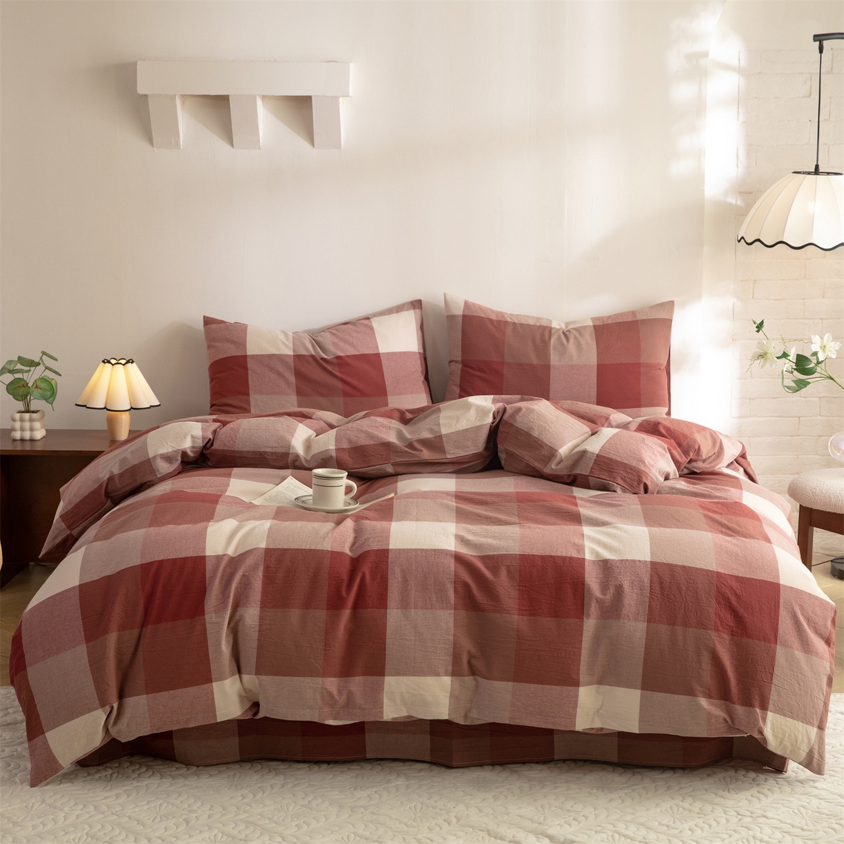 91家纺网 家纺一手货源 找家纺 （总）棉小二 2026新款全棉色织水洗棉四件套-暮色格韵