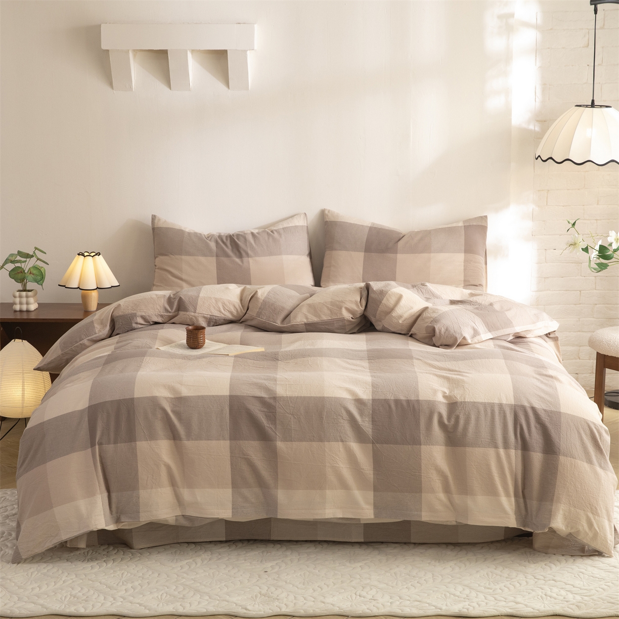 91家纺网 家纺一手货源 找家纺 （总）棉小二 2026新款全棉色织水洗棉四件套-暮色格韵