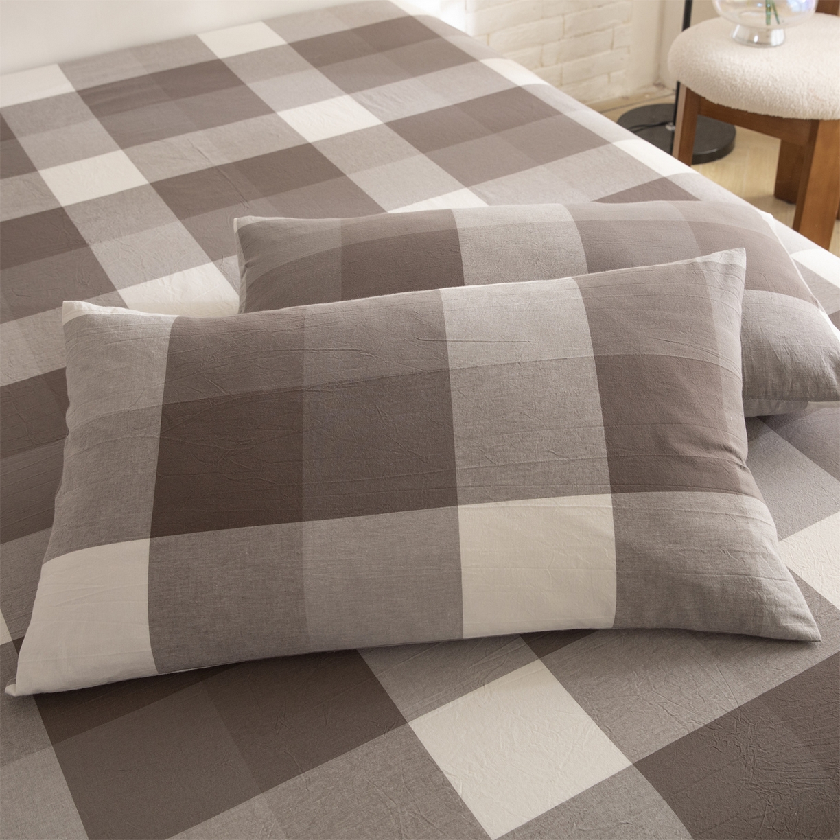 91家纺网 家纺一手货源 找家纺 （总）棉小二 2026新款全棉色织水洗棉四件套-暮色格韵