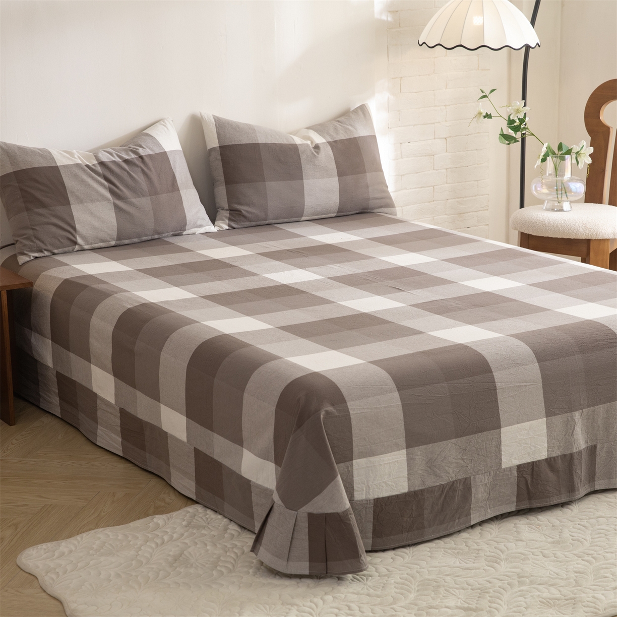 91家纺网 家纺一手货源 找家纺 （总）棉小二 2026新款全棉色织水洗棉四件套-暮色格韵