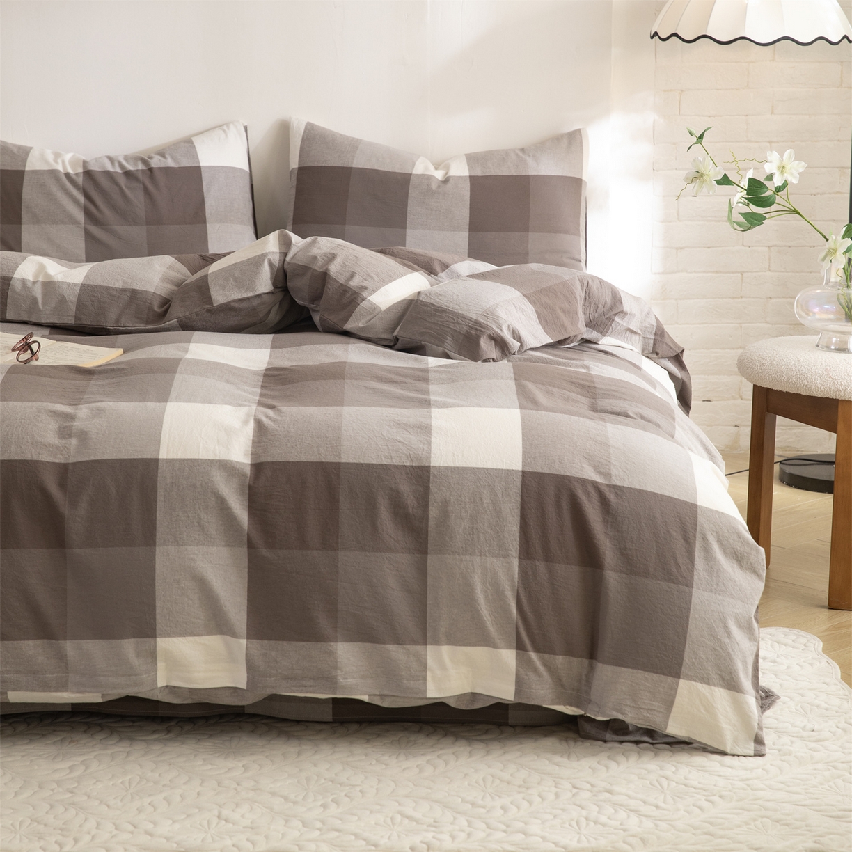 91家纺网 家纺一手货源 找家纺 （总）棉小二 2026新款全棉色织水洗棉四件套-暮色格韵