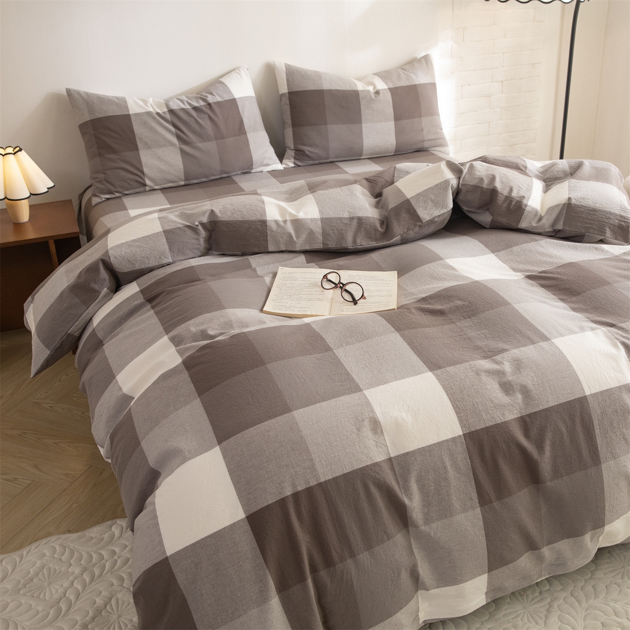 91家纺网 家纺一手货源 找家纺 （总）棉小二 2026新款全棉色织水洗棉四件套-暮色格韵