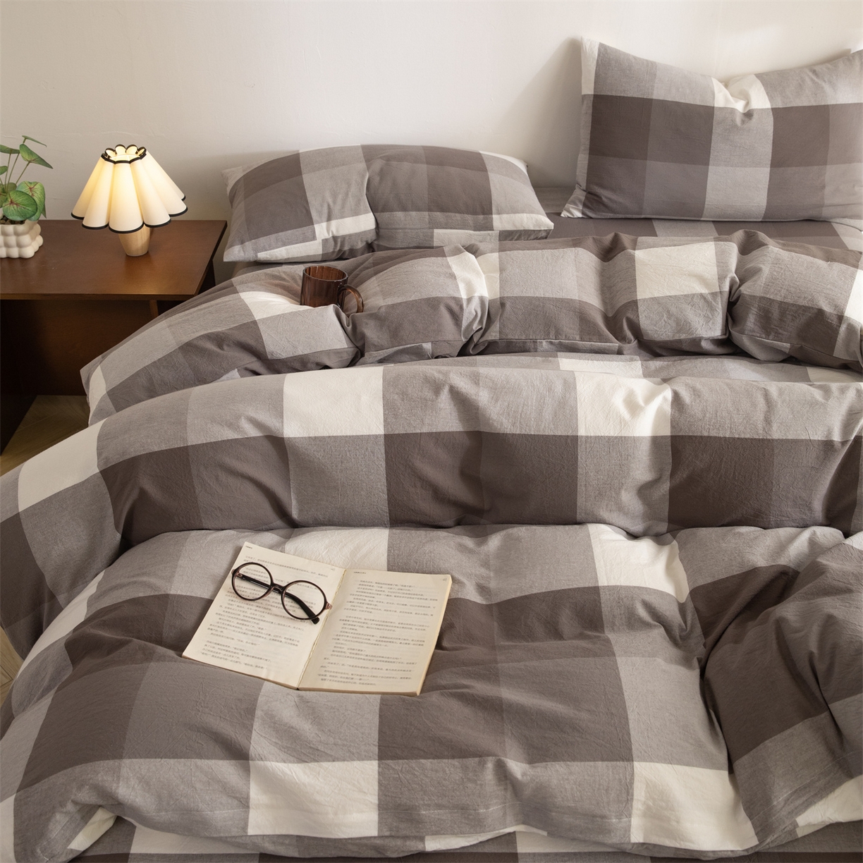 91家纺网 家纺一手货源 找家纺 （总）棉小二 2026新款全棉色织水洗棉四件套-暮色格韵