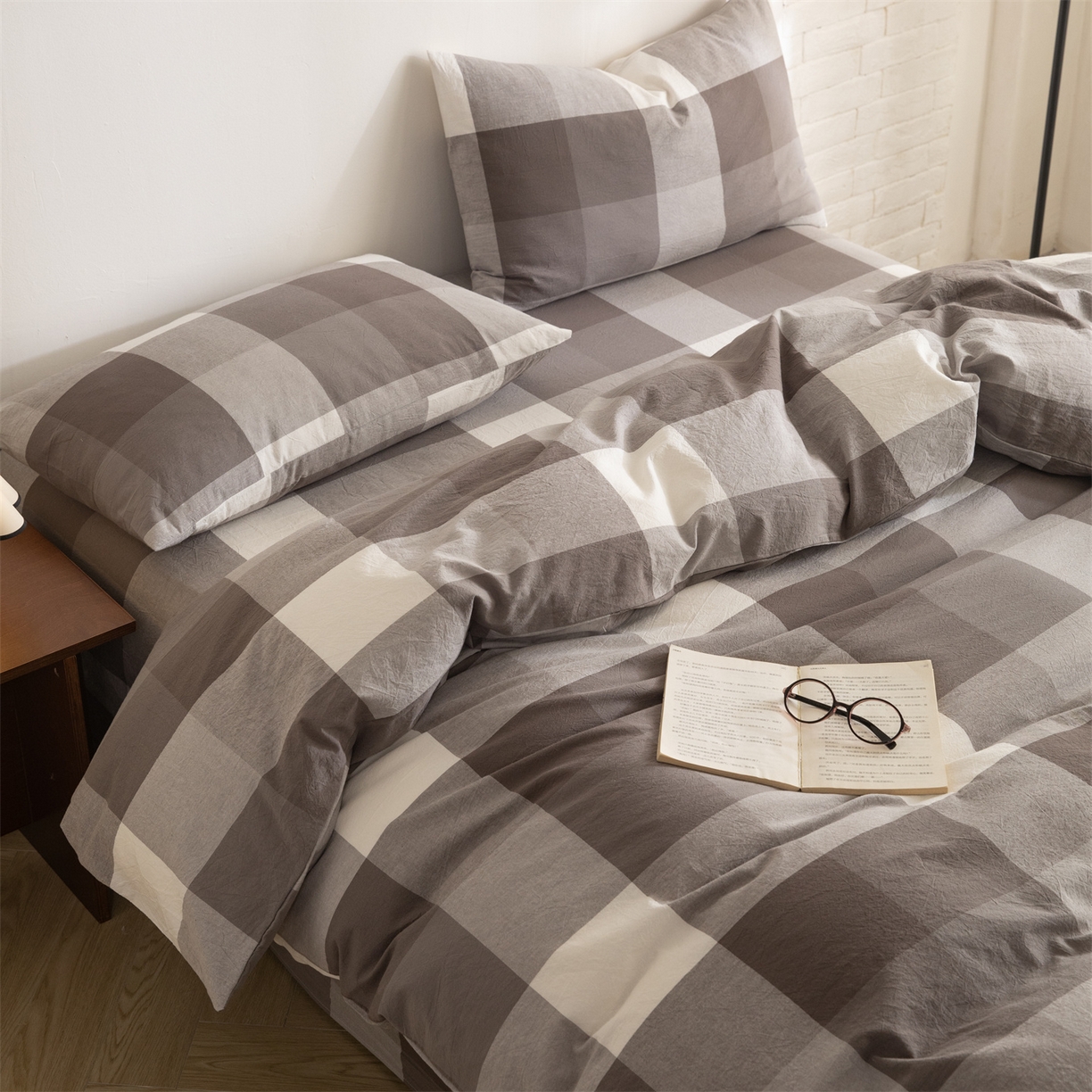 91家纺网 家纺一手货源 找家纺 （总）棉小二 2026新款全棉色织水洗棉四件套-暮色格韵