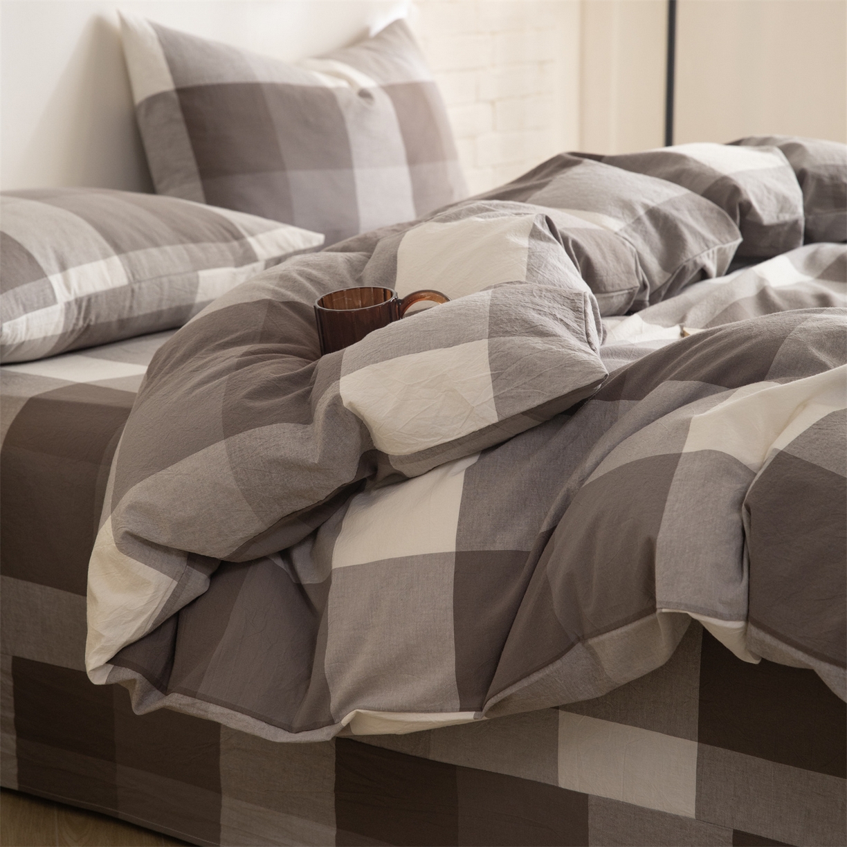 91家纺网 家纺一手货源 找家纺 （总）棉小二 2026新款全棉色织水洗棉四件套-暮色格韵