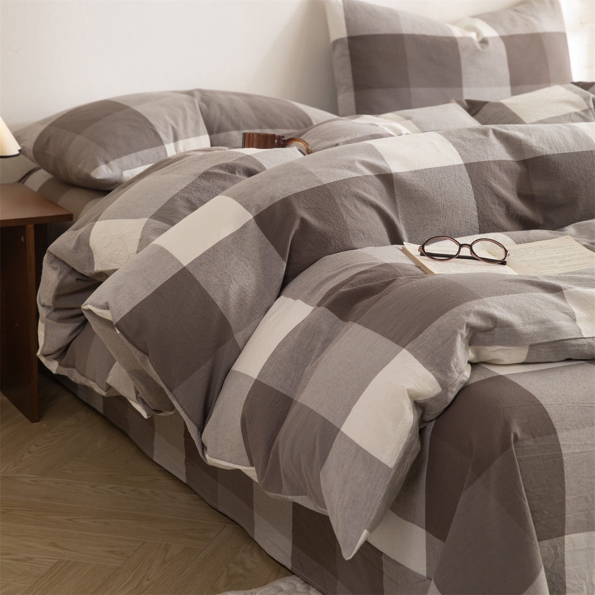 91家纺网 家纺一手货源 找家纺 （总）棉小二 2026新款全棉色织水洗棉四件套-暮色格韵