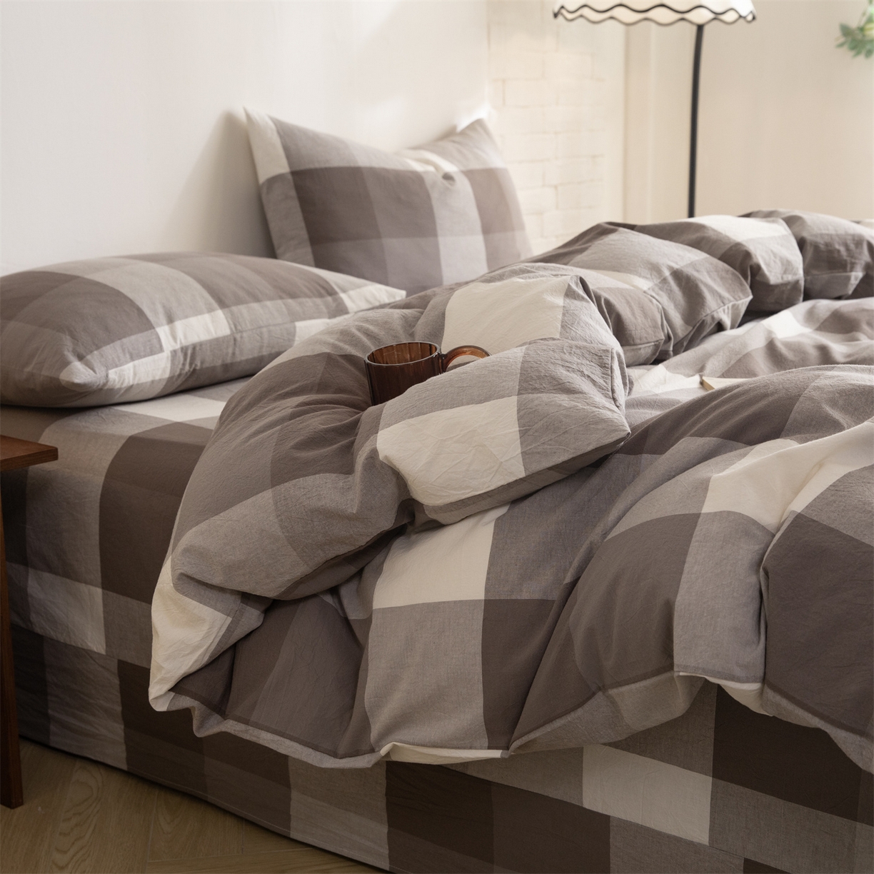 91家纺网 家纺一手货源 找家纺 （总）棉小二 2026新款全棉色织水洗棉四件套-暮色格韵