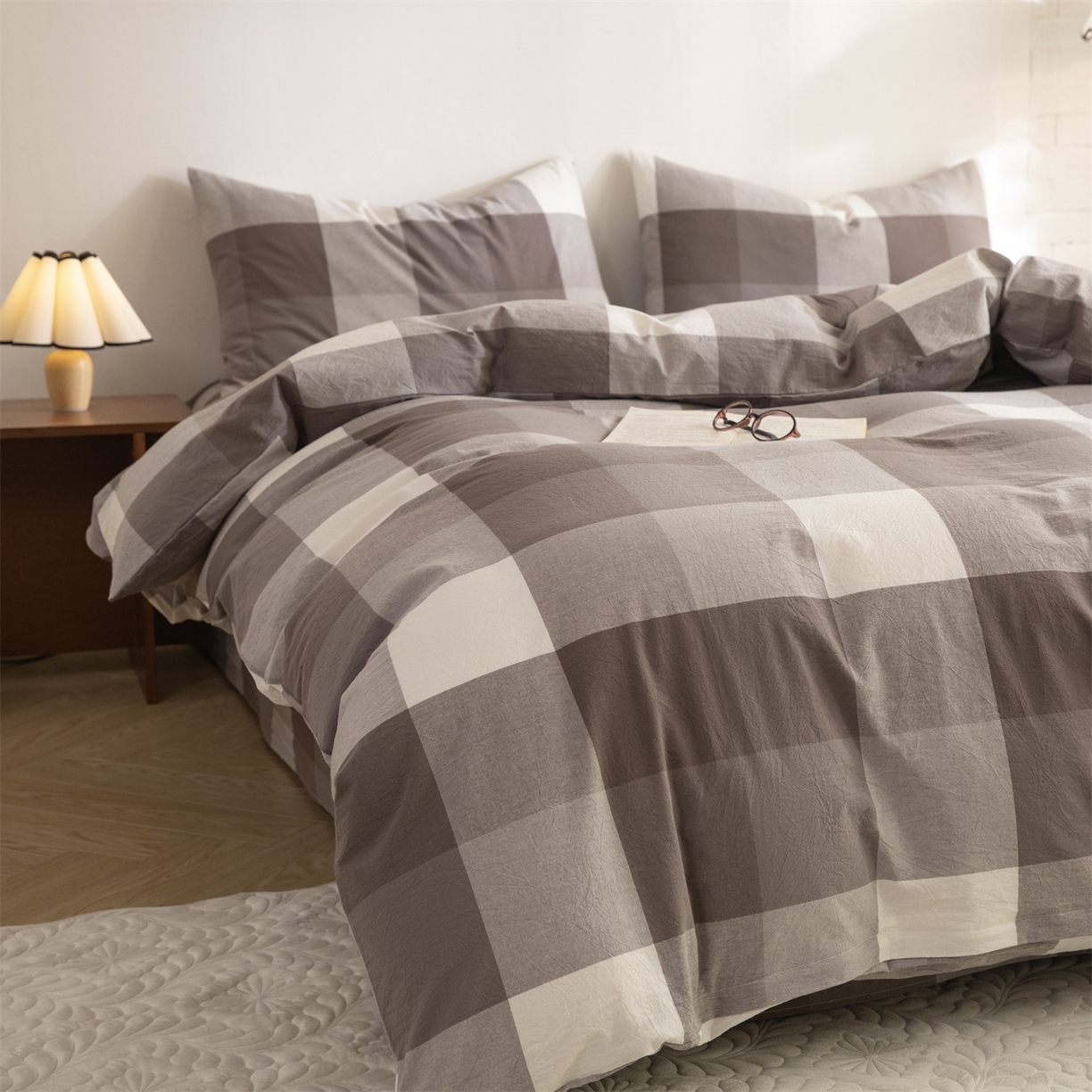 91家纺网 家纺一手货源 找家纺 （总）棉小二 2026新款全棉色织水洗棉四件套-暮色格韵