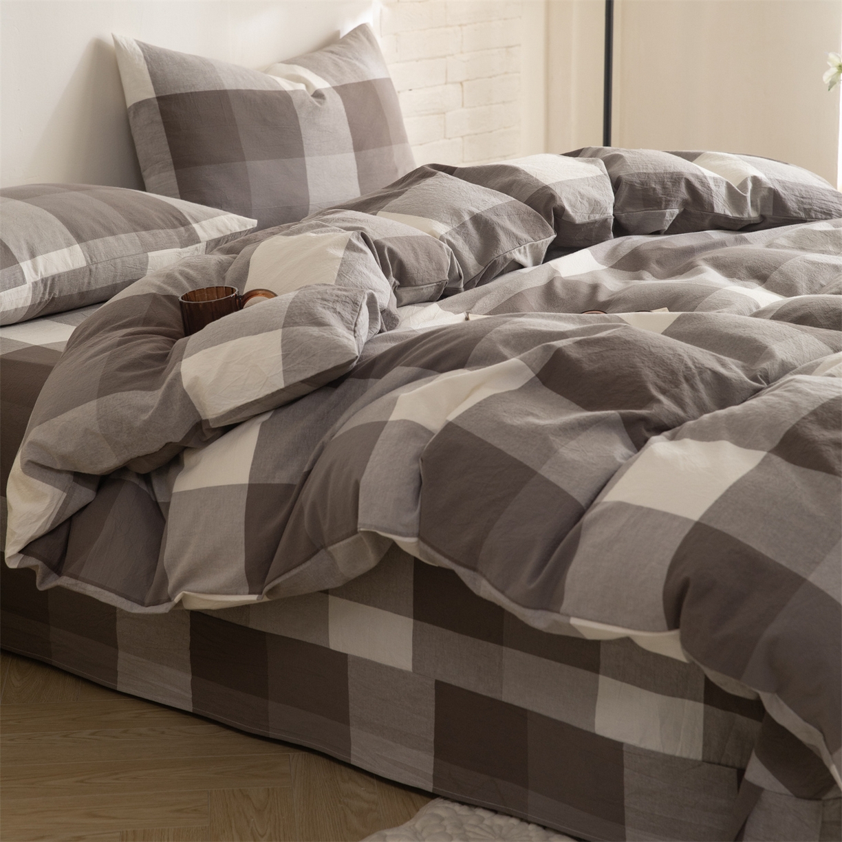 91家纺网 家纺一手货源 找家纺 （总）棉小二 2026新款全棉色织水洗棉四件套-暮色格韵