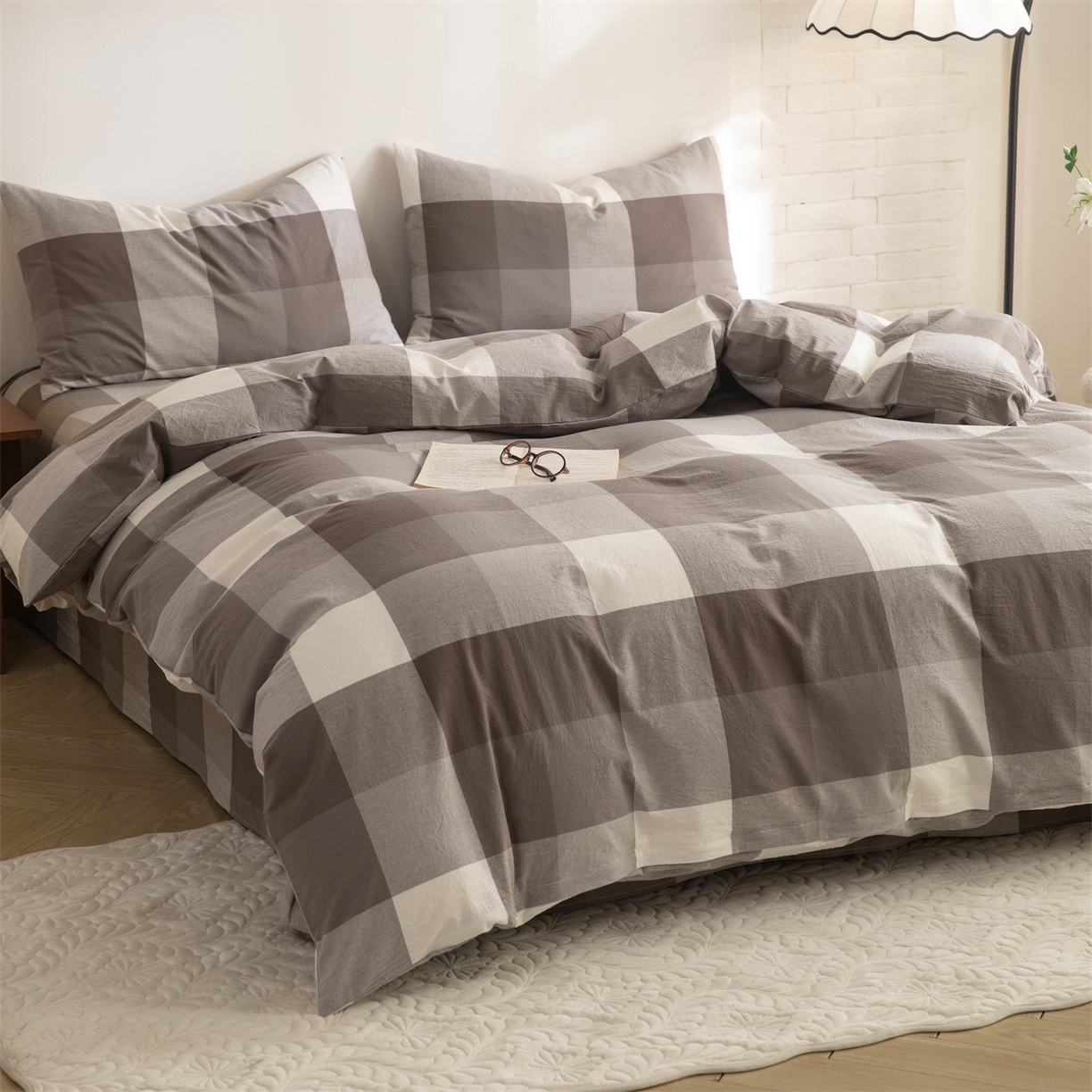 91家纺网 家纺一手货源 找家纺 （总）棉小二 2026新款全棉色织水洗棉四件套-暮色格韵