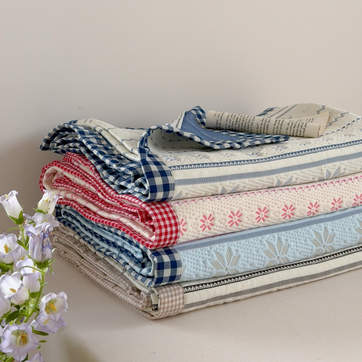 91家纺网 家纺一手货源 找家纺 （总）桃子家居 2026新款A类原木风雪花复古高级亲肤全棉色织水洗棉宽边工艺PE凉感凉席三件套