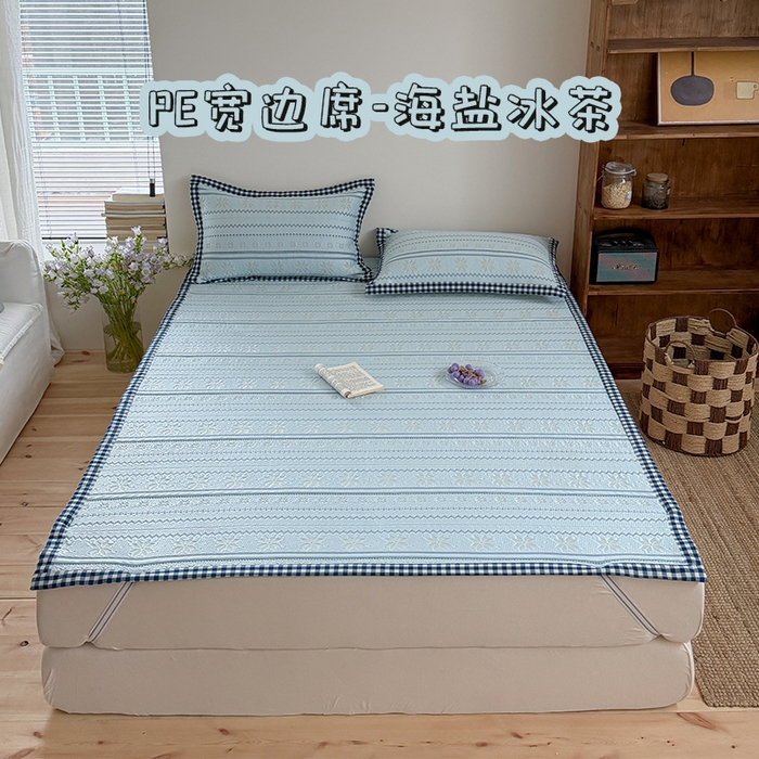 91家纺网 家纺一手货源 找家纺 （总）桃子家居 2026新款A类原木风雪花复古高级亲肤全棉色织水洗棉宽边工艺PE凉感凉席三件套