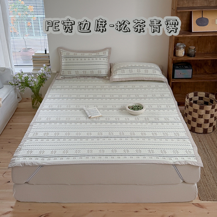 91家纺网 家纺一手货源 找家纺 （总）桃子家居 2026新款A类原木风雪花复古高级亲肤全棉色织水洗棉宽边工艺PE凉感凉席三件套