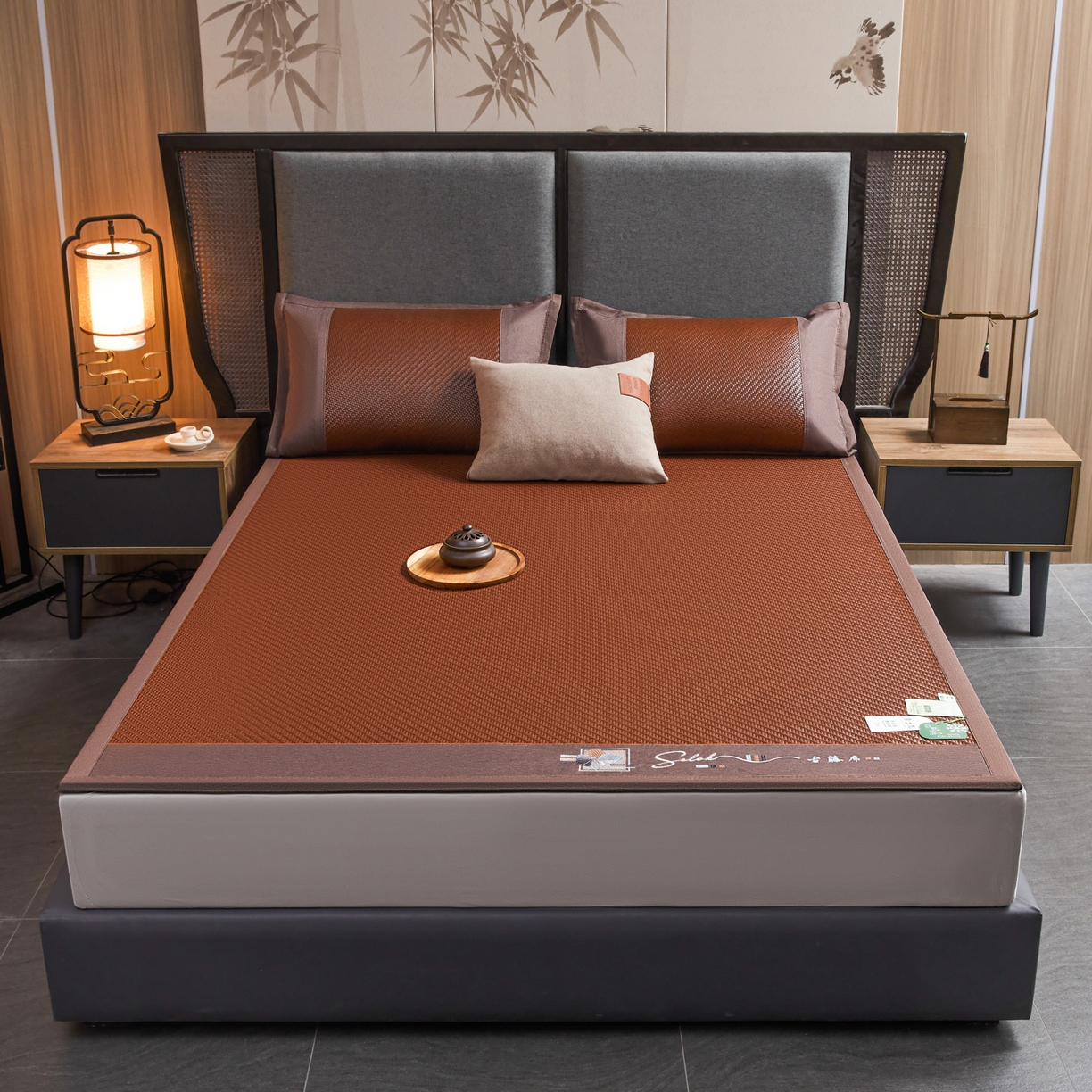 91家纺网 家纺一手货源 找家纺 （总）森璐家纺 2026新款高级刺绣复合PE藤席单藤席好品质PE藤席凉席席子三件套