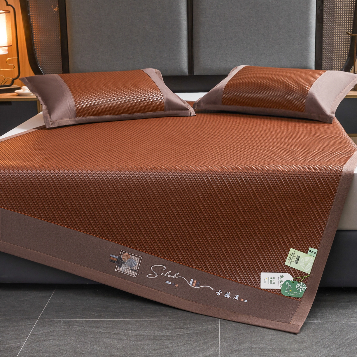 91家纺网 家纺一手货源 找家纺 （总）森璐家纺 2026新款高级刺绣复合PE藤席单藤席好品质PE藤席凉席席子三件套