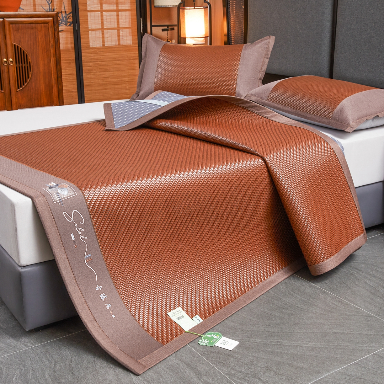 91家纺网 家纺一手货源 找家纺 （总）森璐家纺 2026新款高级刺绣复合PE藤席单藤席好品质PE藤席凉席席子三件套