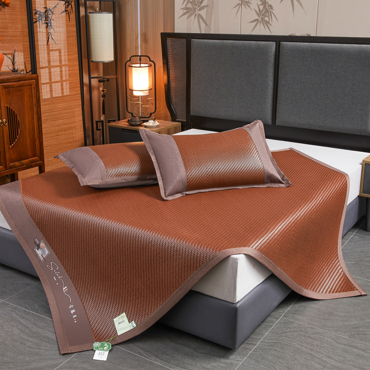 91家纺网 家纺一手货源 找家纺 （总）森璐家纺 2026新款高级刺绣复合PE藤席单藤席好品质PE藤席凉席席子三件套