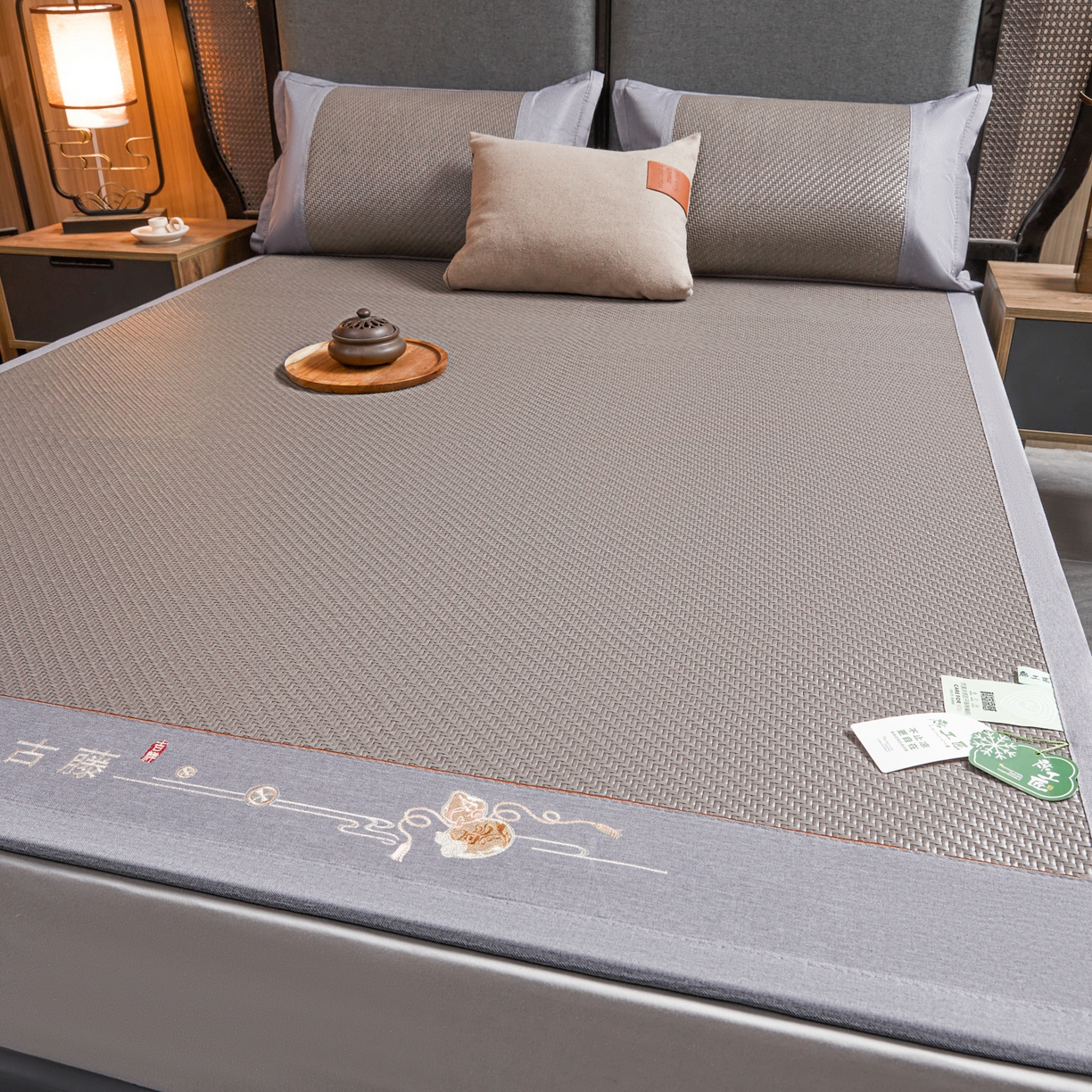 91家纺网 家纺一手货源 找家纺 （总）森璐家纺 2026新款高级刺绣复合PE藤席单藤席好品质PE藤席凉席席子三件套