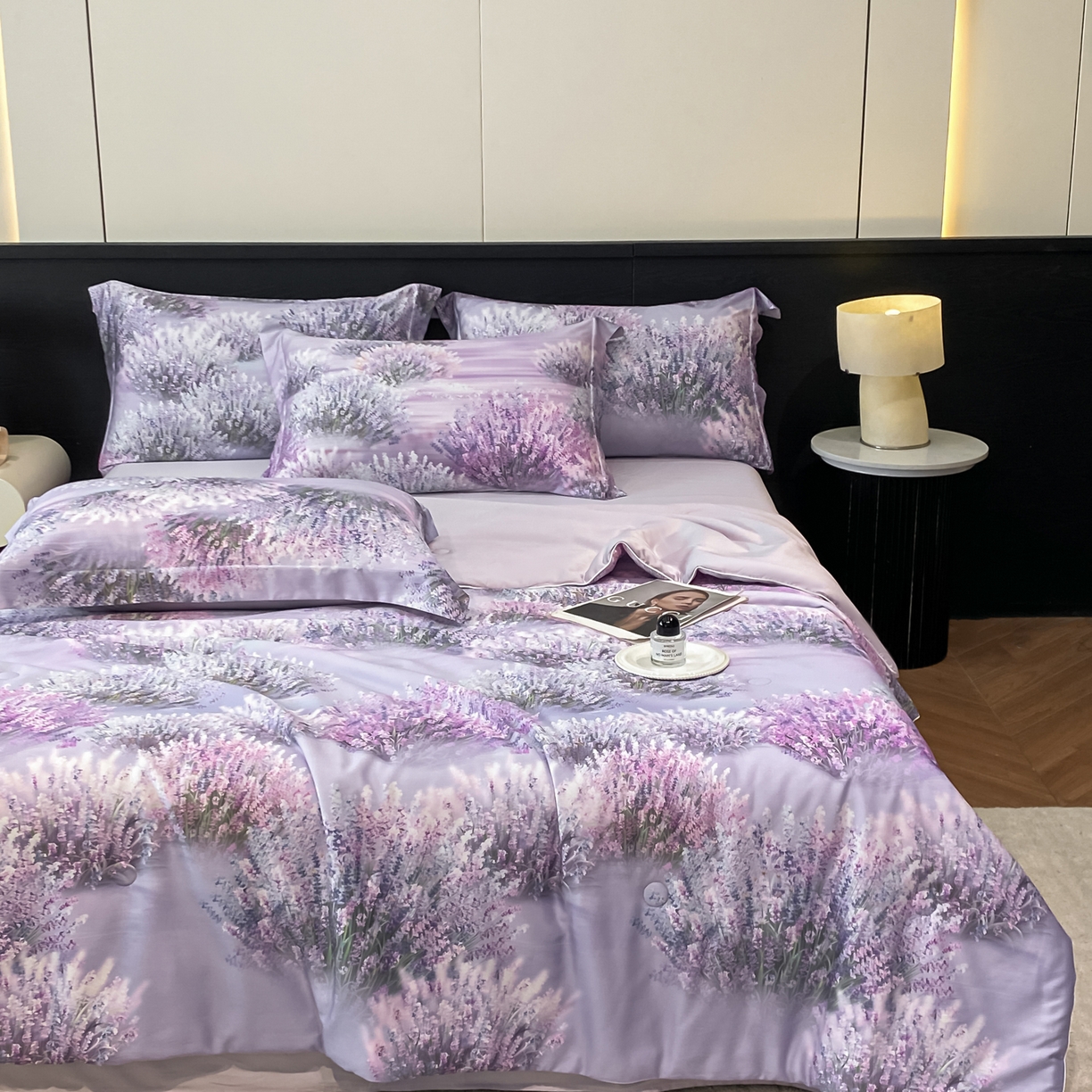 91家纺网 家纺一手货源 找家纺 （总）新方向 2026数码印花A类20%蚕丝天丝棉夏被四件套 65%60s兰精天丝 35%100支长绒棉-薰衣草