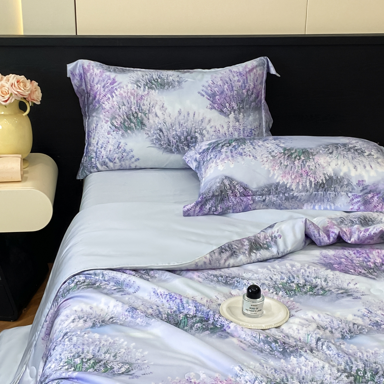 91家纺网 家纺一手货源 找家纺 新方向 2026新款数码印花A类20%蚕丝天丝棉夏被四件套-薰衣草 薰衣草-微光蓝