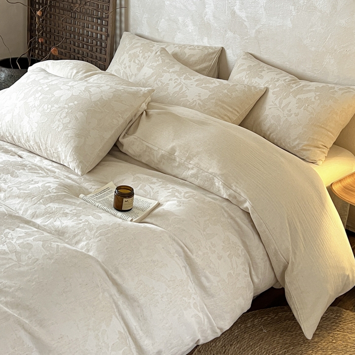 91家纺网 家纺一手货源 找家纺 乐家毛巾被（工厂自产自销） 2026新款棉麻提花四件套 棉麻-芙蓉