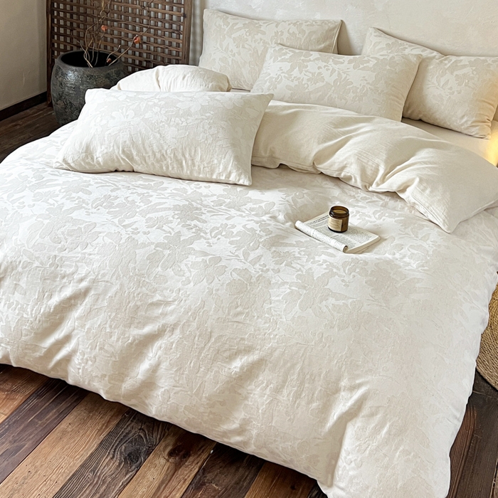 91家纺网 家纺一手货源 找家纺 乐家毛巾被（工厂自产自销） 2026新款棉麻提花四件套 棉麻-芙蓉