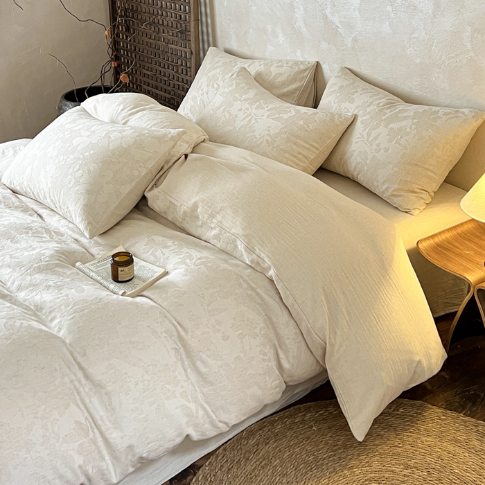 91家纺网 家纺一手货源 找家纺 乐家毛巾被（工厂自产自销） 2026新款棉麻提花四件套 棉麻-芙蓉