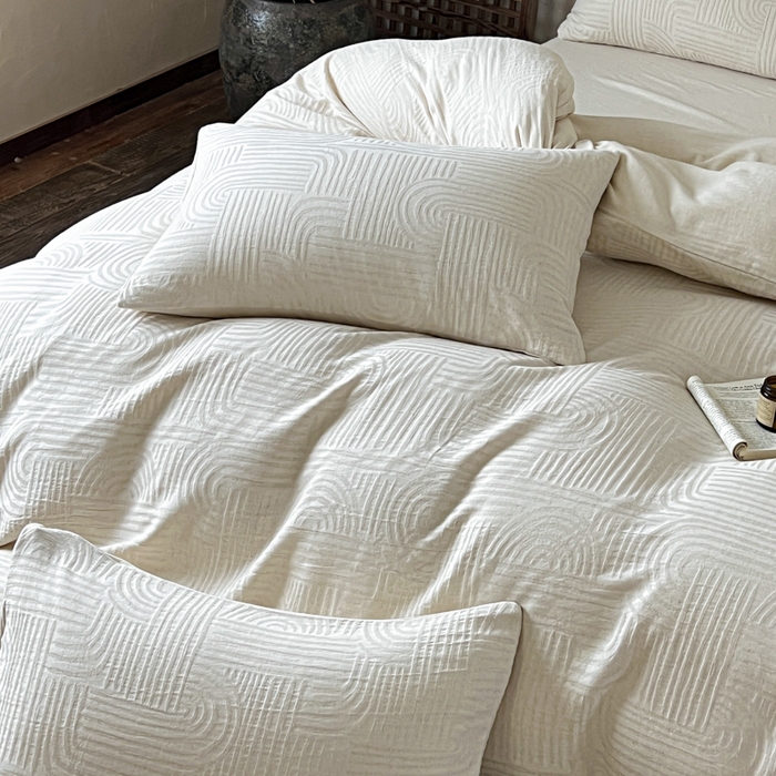 91家纺网 家纺一手货源 找家纺 乐家毛巾被（工厂自产自销） 2026新款棉麻提花四件套 棉麻-拱门